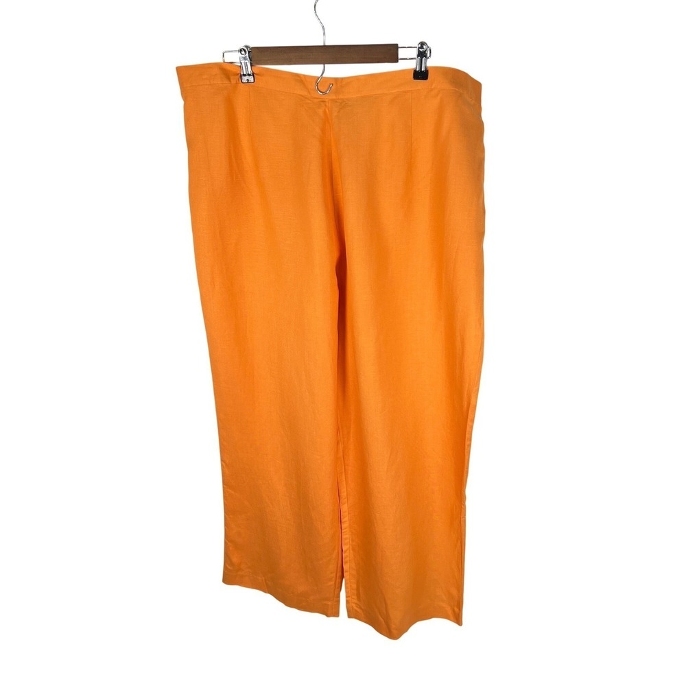 Jessica London Tangerine Orange Linen Blend Wide Leg Statement Pants 26W Petite